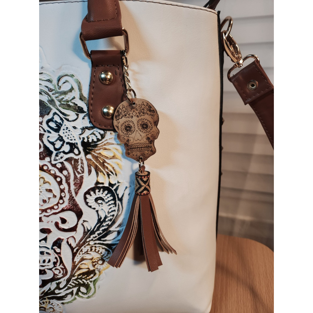 Sugar Skull Multicolor Embossed Tooled Artisan Bag Purse Tote Bolsa Artesanal - Picture 8 of 15